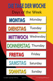 German Language School Poster - Days of the Week - Wall Chart for Home and Classroom - Bilingual: German and English Text