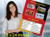 German Language School Poster - Words About Seasons and Months - Wall Chart for Home and Classroom - Bilingual: German and English Text