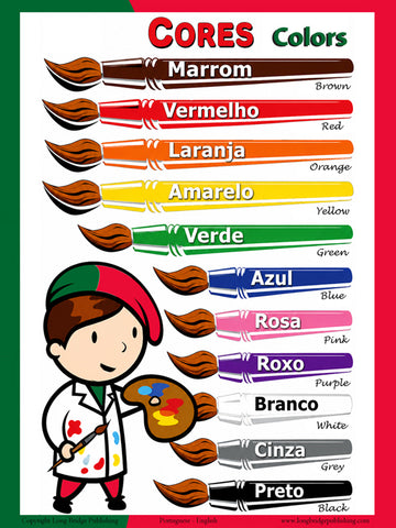 Colors in Portuguese, language school poster - ESL chart (bilingual)