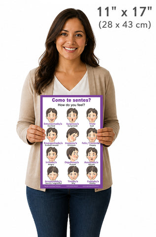 School Poster - Words About Feelings / Sentimentos - Wall Chart for Home and Classroom - Language: Portuguese and English
