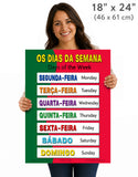 Days of the Week in Portuguese, language school poster - ESL chart (bilingual)