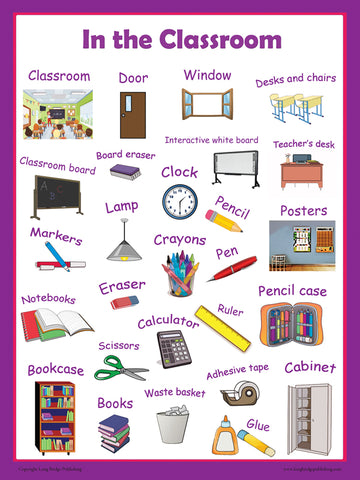 ESL School Poster - Common Words In the Classroom - Wall Chart: English (18x24 inches)