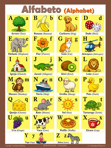 Portuguese Alphabet, language school poster - ESL - ABC chart (bilingual)