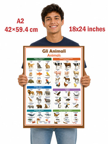 Italian Language Poster - Animals/Animali: Bilingual ESL Chart for Classroom and Playroom