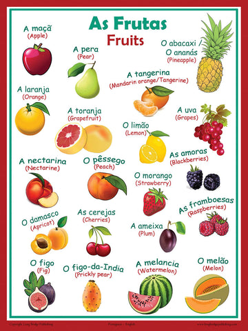 Fruits in Portuguese, language school poster - ESL chart (bilingual)
