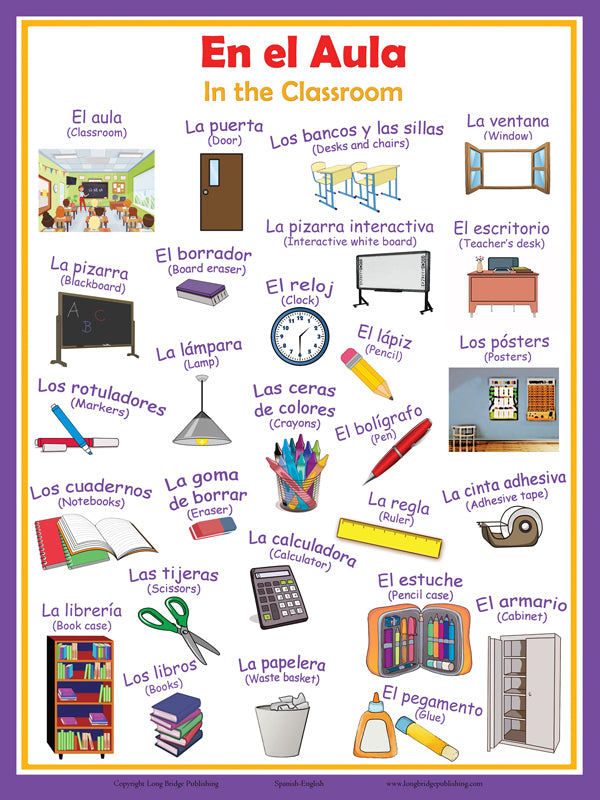 Spanish Language School Poster - In the Classroom - Bilingual Wall Chart: Spanish-English (18x24 inches)
