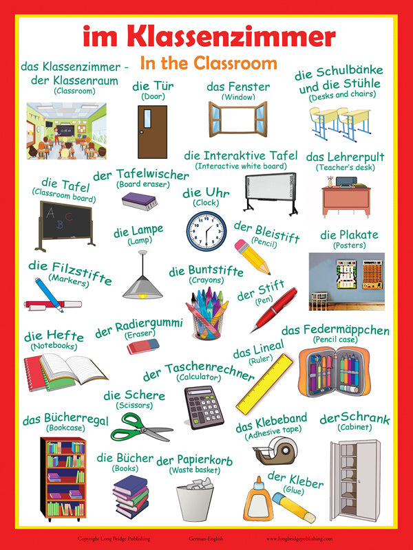 German Language School Poster - In the Classroom - Bilingual Wall Chart: Deutsch-English (18x24 inches)