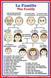French Language School Poster: French words about family members with English translation - classroom chart
