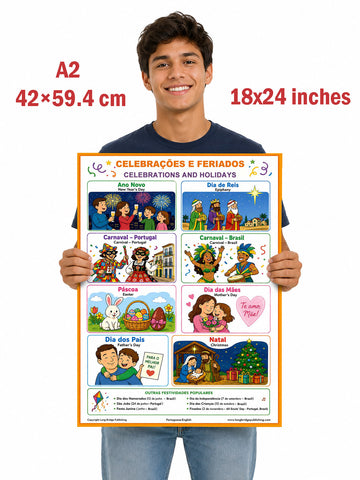 Holidays and Celebrations, language school poster in Portuguese - ESL chart (bilingual)