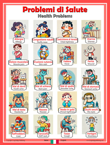 Italian Language Poster - Health Issues: Bilingual ESL Chart for Classroom and Playroom