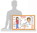 Spanish Language School Poster - Parts of the Body- Wall Chart for Home and Classroom - Spanish and English Bilingual Text