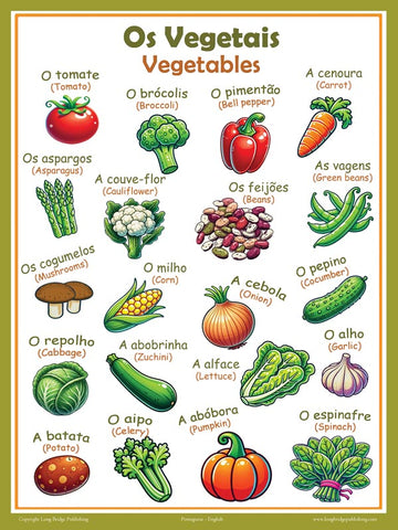 Vegetables in Portuguese, language school poster - ESL chart (bilingual)