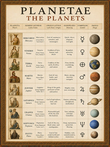 Latin Language School Poster - Planets - Wall Chart for Home and Classroom - Bilingual: Latin and English