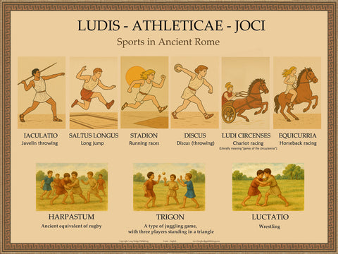 Latin Language School Poster - Sports and Games- Wall Chart for Home and Classroom - Bilingual: Latin and English Text