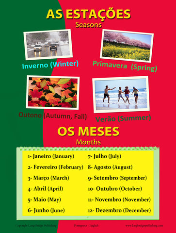 Seasons and months in Portuguese, language school poster - ESL chart (bilingual)