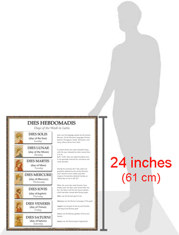 Latin Language School Poster - Days of the Week - Wall Chart for Home and Classroom - Bilingual: Latin and English Text
