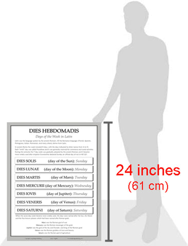 Latin Language School Poster - Days of the Week - Wall Chart for Home and Classroom - Bilingual: Latin and English Text