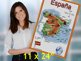 Spanish Language School Poster - Simplified Map of Spain - Wall chart for home and classroom - Text in Spanish