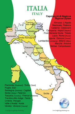 Italian Language Poster - Map of Italy and its Regions: Bilingual Chart for Classroom and Playroom