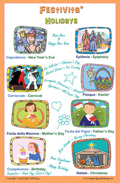 Italian Language Poster - Festivita'/ Holidays: Bilingual Chart for Classroom and Playroom