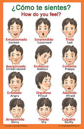 Spanish Language School Poster - Feelings - Wall Chart for Home and Classroom - Spanish and English Bilingual Text
