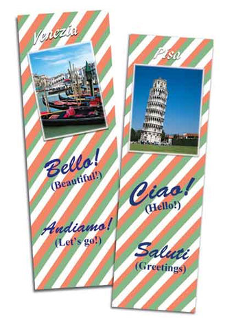 Italian English Bilingual Bookmarks - Assorted Images of Italy, for Language Learning, Rewards, and Giftgiving