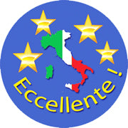 ECCELLENTE (excellent): Italian reward sticker with map of Italy and colors of the Italian flag and of the soccer team