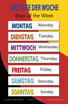 German Language School Poster - Days of the Week - Wall Chart for Home and Classroom - Bilingual: German and English Text