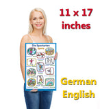 German Language School Poster - Words About Sports - Wall Chart for Home and Classroom - Bilingual: German and English Text