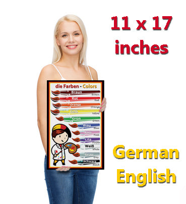 German Language School Poster - Wall Chart with Color Words for Classroom Décor (bilingual)