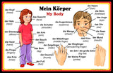 German Language School Poster - Words About Parts of the Body - Wall Chart for Home and Classroom - Bilingual: German and English Text