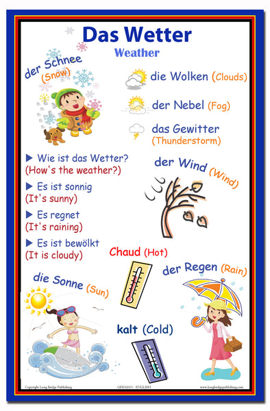 Weather In German Bilingual School Poster - Weather words in German and English, Wall Ch ...