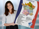 French Language School Poster - Map of France with regions and regional capitals